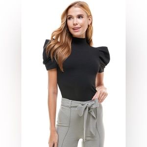 black mock neck puff sleeve detail bodysuit!!!